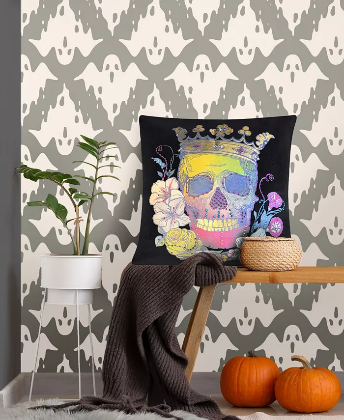 Edie@Home Halloween Velvet 'Day of The Dead' Skeleton Decorative Pillow， 18 x 18