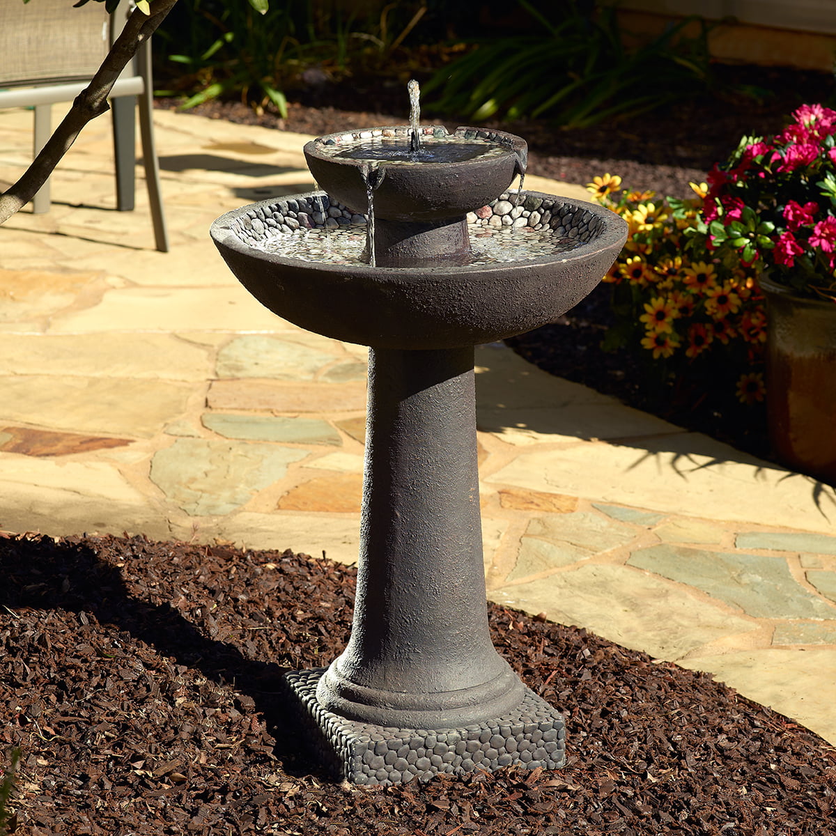 Smart Solar， Riverstone Solar-on-Demand 2-Tier Fountain - Brown