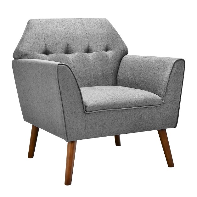 Costway Modern Tufted Fabric Accent Chair Upholstered Armchair With Rubber Wood Legs Blue grey