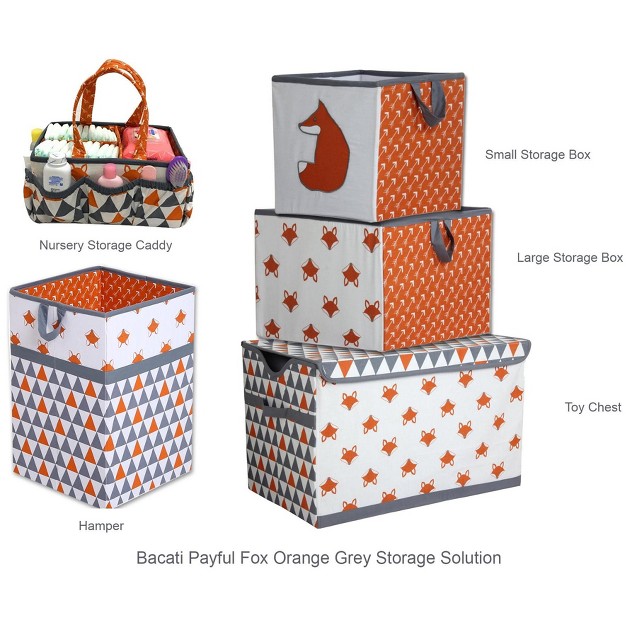 Bacati Playful Fox Orange gray Storage Box Large