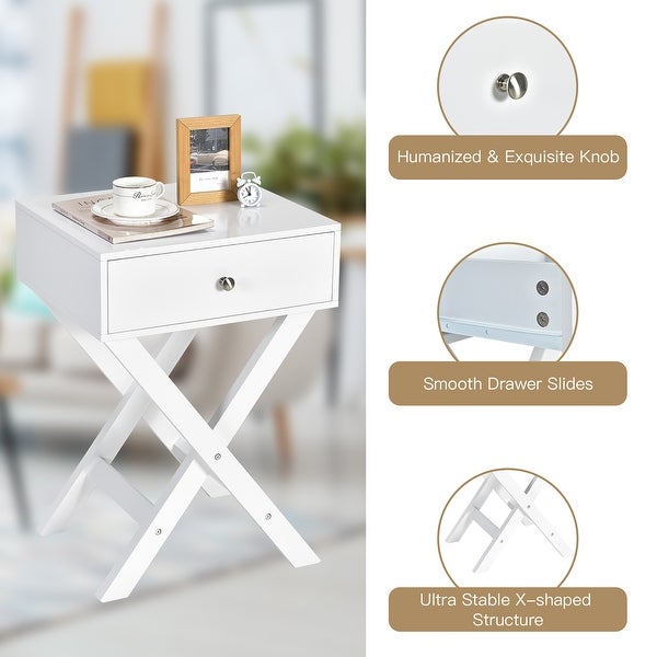 X Shaped End Table Modern Nightstand Sofa Side Table with Drawer