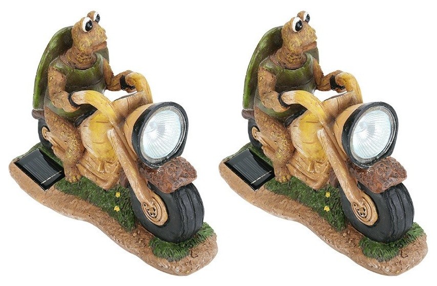 60901  Set of 2 Set Turtle on a Motorcycle Solar LED Accent Light Statue   Eclectic   Path Lights   by Aspen Creative Corporation  Houzz