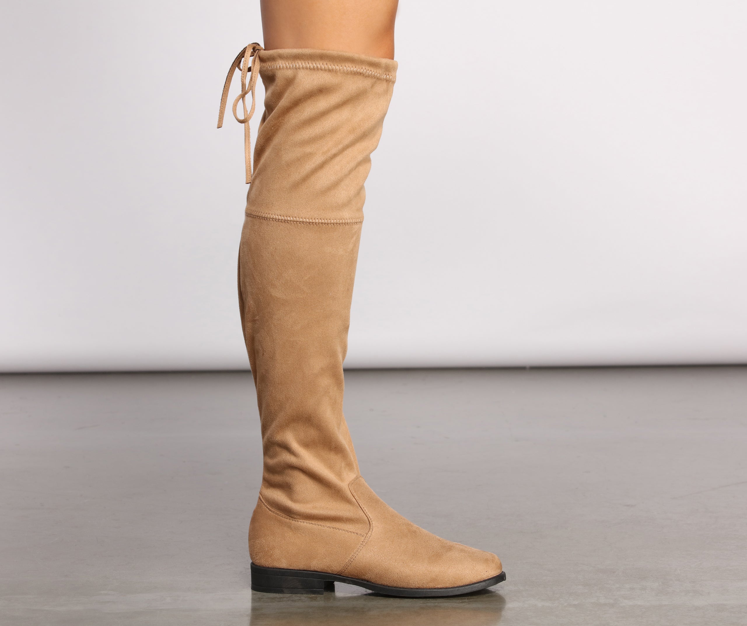 Faux Suede Over The Knee Flat Heel Boots