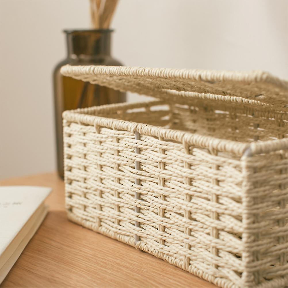 Rattan Tissue Box， Vintage Napkin Holder， Case Clutter Storage Container Cover， Living Room Desk De