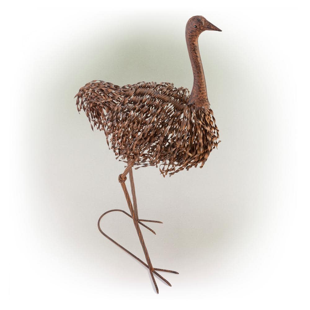 Alpine Corporation 45 in. Tall Outdoor Metal Peaking Ostrich Standing Yard Statue Decoration JUM282