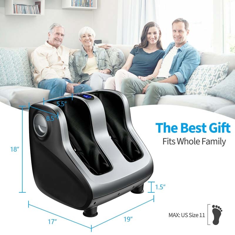 Foot & Calf Massager with Heat & Remote, Shiatsu Kneading Electric Massage Machine with Adjustable Tilt Base, Timer, LCD Screen