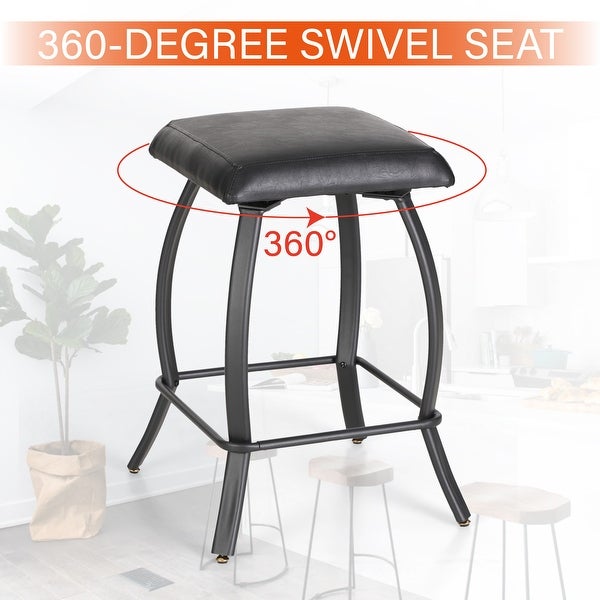 26'' Square PU Leather Bar Stool with Footrest Backless Kitchen Dining Chair， Set of 2