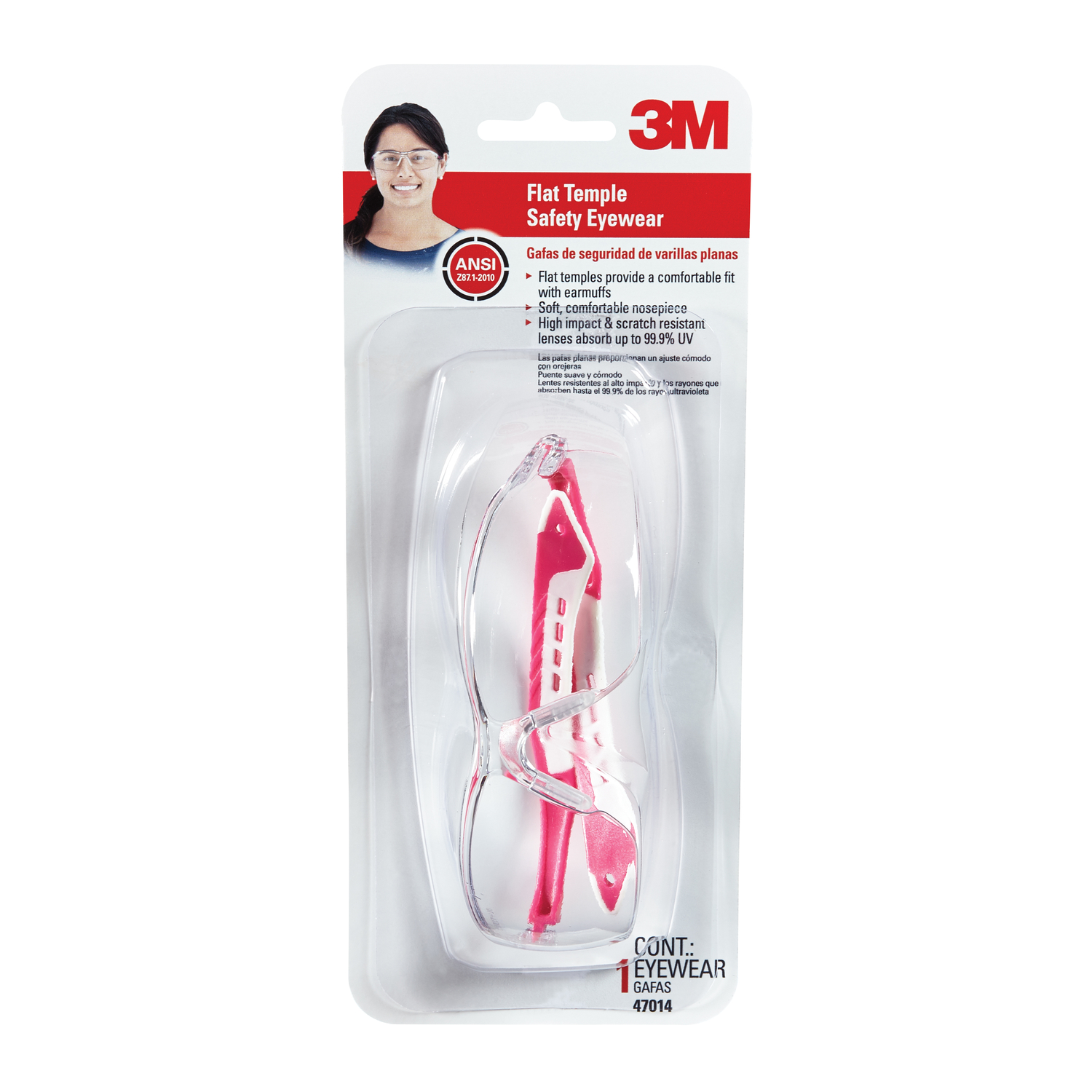 3M Safety Glasses Clear Lens Pink/White Frame 1 pc