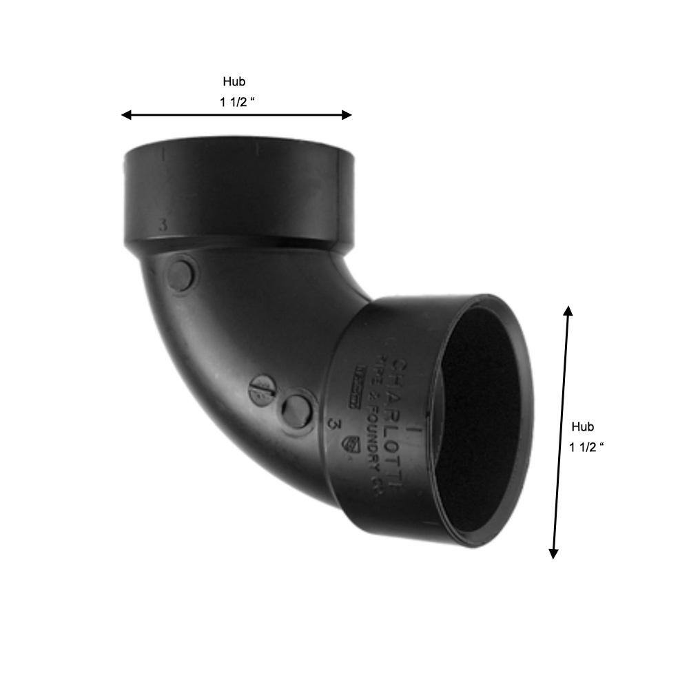 Charlotte Pipe 1-12 in. Acrylonitrile Butadiene Styrene (ABS) DWV 90-Degree Hub x Hub Elbow Fitting ABS003000600HD