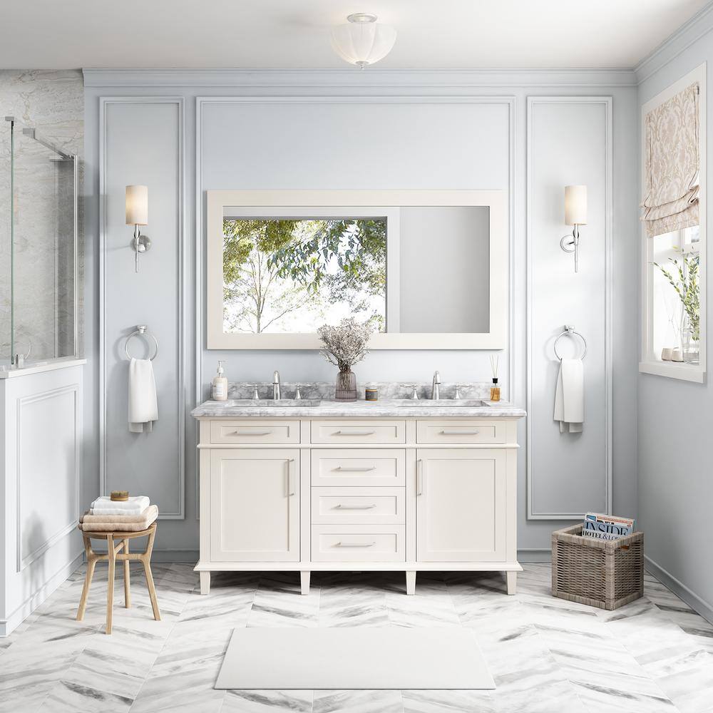 Home Decorators Collection Sonoma 60 in. W x 22 in. D x 34.50 in. H Bath Vanity in Off White with Carrara Marble Top Sonoma 60OW