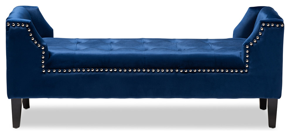 Baxton Studio Perret Tufted Velvet and Wood Bench in Royal Blue   Contemporary   Upholstered Benches   by HedgeApple  Houzz