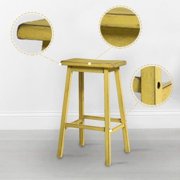 29 in. Yellow Wooden Bar Stool with Saddle Design Seat(Set of 2)