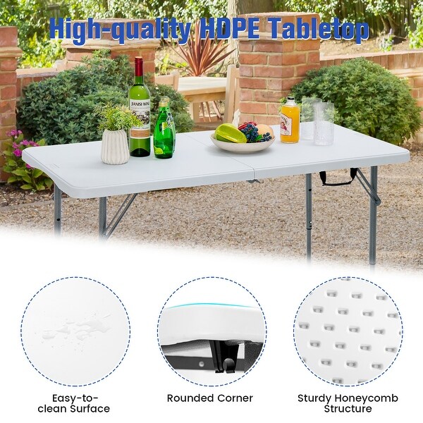 Folding Table Portable Bifold Picnic Dining Table Height Adjustment