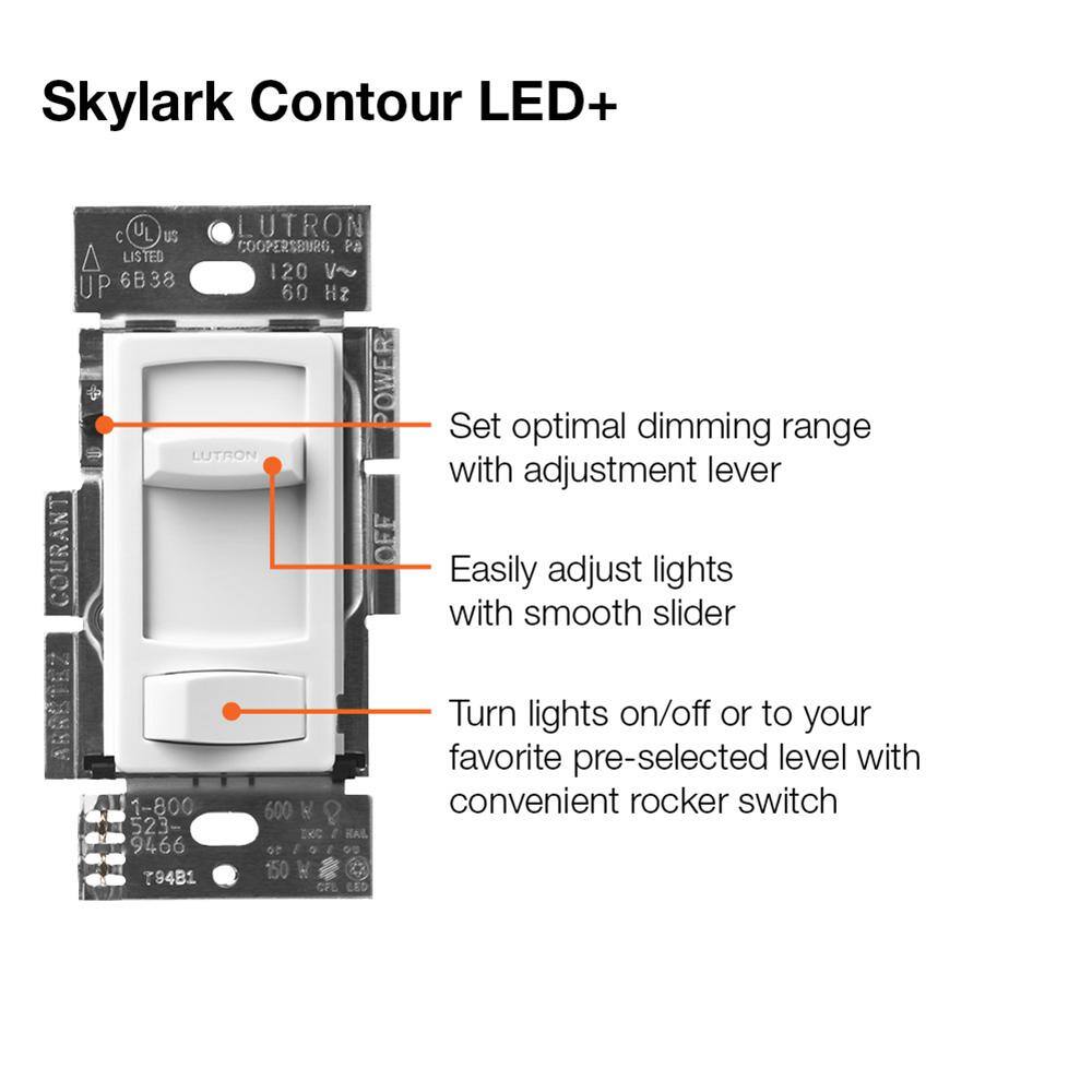 Lutron Skylark Contour LED+ Dimmer Switch for LED and Incandescent Bulbs 150-WattSingle-Pole or 3-Way Gray (CTCL-153P-GR) CTCL-153P-GR