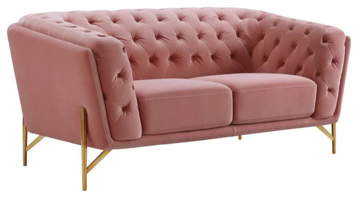 Morta Modern Salmon Velvet Loveseat   Midcentury   Loveseats   by Rustic Home Furniture Deco  Houzz