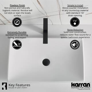 Karran Quattro 25 in. Matte White Acrylic Rectangular Vessel Sink QM170WH