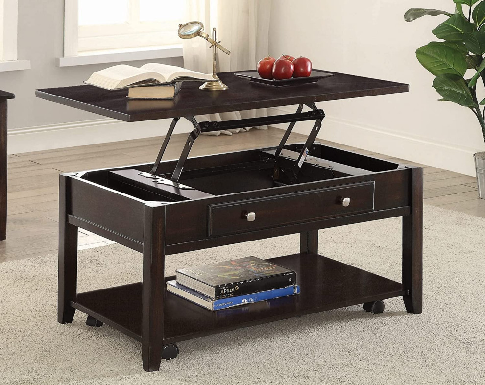 Classic Coffee Table  Lower Shelf  ampStorage Drawer With Rectangular Top  Walnut   Traditional   Coffee Tables   by Decor Love  Houzz