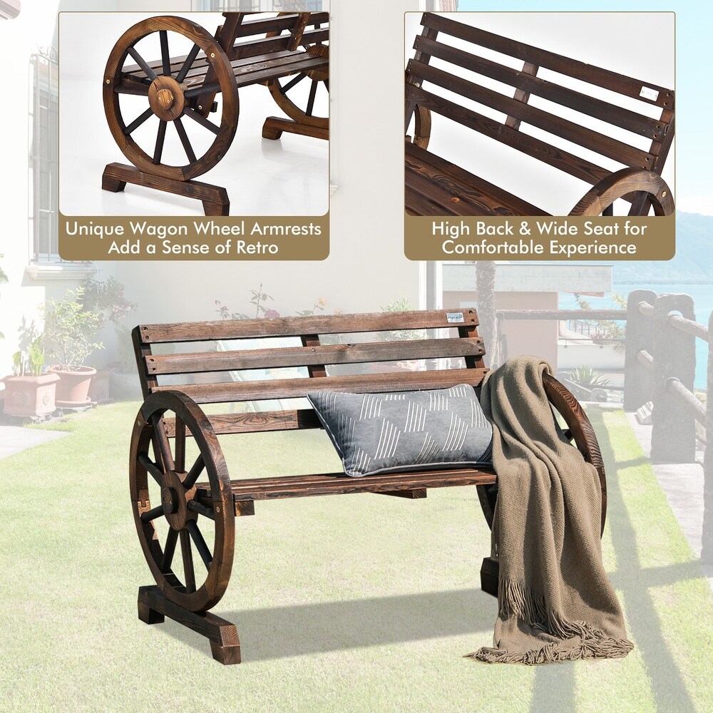 Gymax Patio Wagon Wheel Bench Outdoor Garden Wooden Rustic Bench w/   See Details