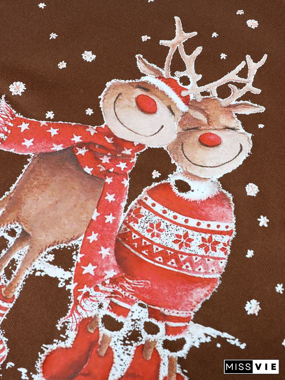 Christmas Cartoon Print Casual O-neck Loose Sweatshirt