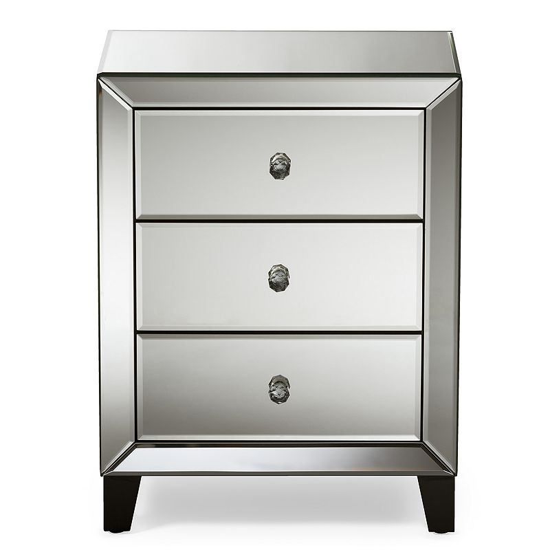 Baxton Studio Mirrored 3-Drawer Nightstand