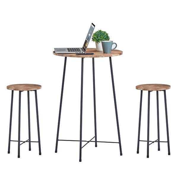 3-Piece Bar Table Set with 2 Stools， Modern Round Counter Table and Chairs Set