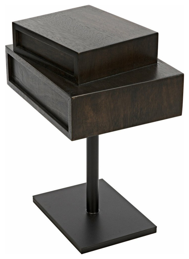 Noir Enola Eclectic 2 Drawer Side Table  Ebony Walnut  Steel Base  19 quotW   Transitional   Side Tables And End Tables   by GwG Outlet  Houzz