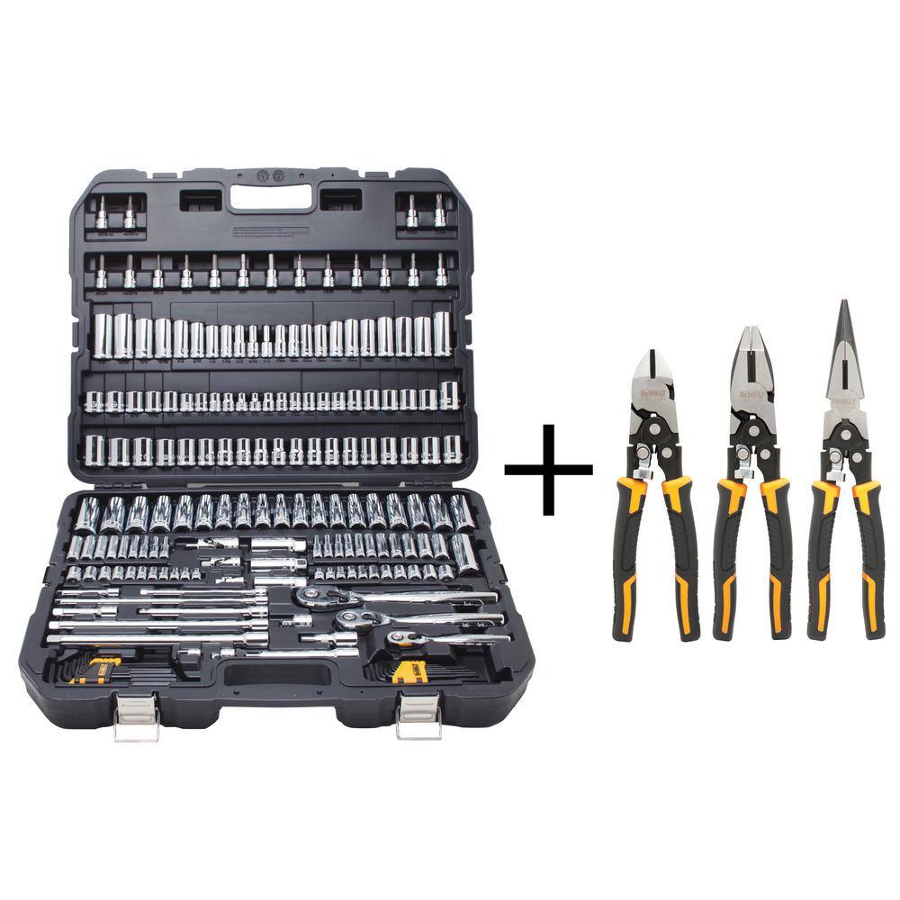 DW Chrome Vanadium Mechanics Tool Set (192-Piece) and Compound Pliers Set (3-Piece) DWMT75049W70485