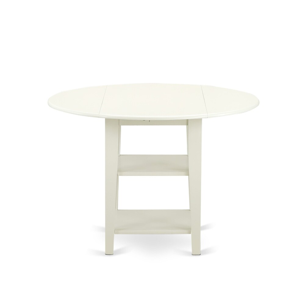 East West Furniture Dining Table Set Contains a Round Dining Table and Chairs  Linen White (Pieces Options)