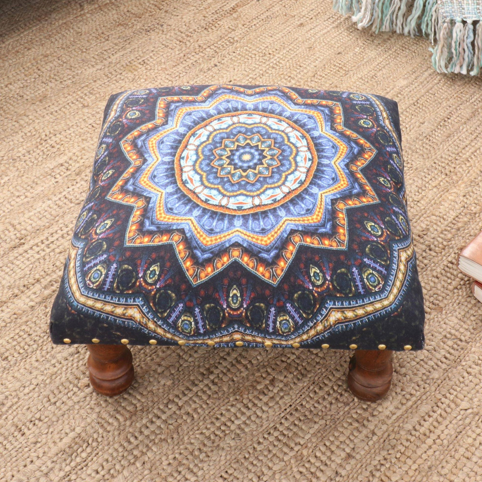 Novica Handmade Floral Ignite Upholstered Ottoman Foot Stool   Traditional   Footstools And Ottomans   by NOVICA  Houzz