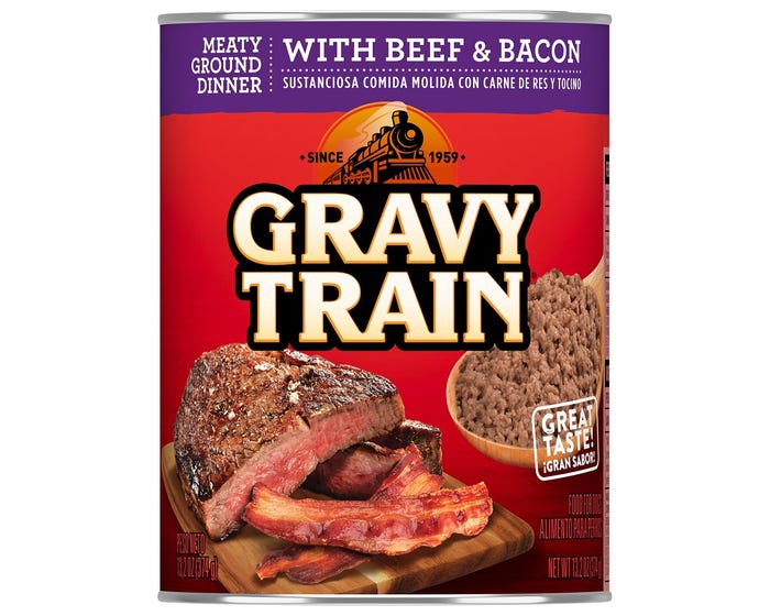 Gravy Train Ground Beef with Bacon Canned Dog Food， 13.2 oz. Can