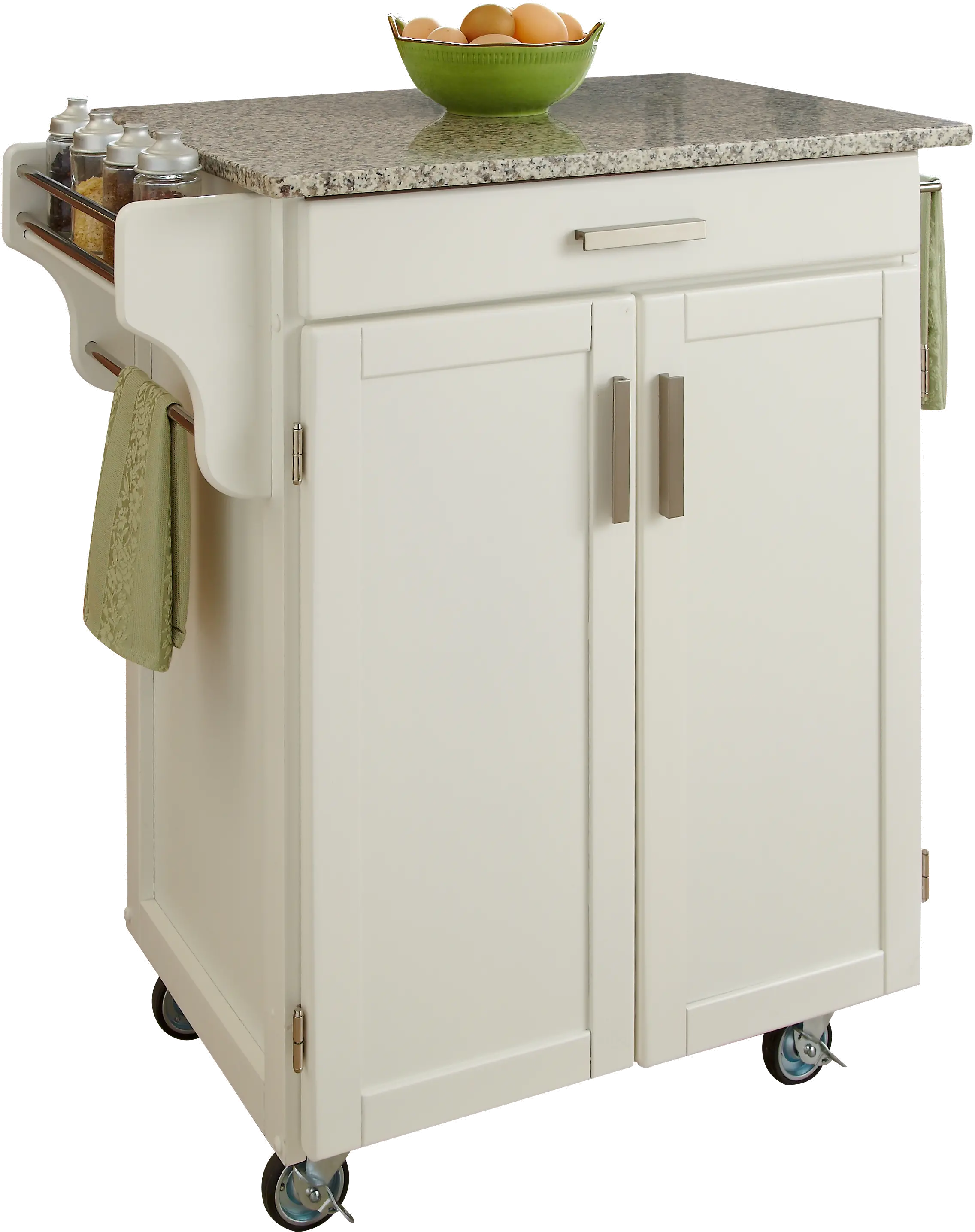 White Kitchen Cart with White and Black Granite Top - Create-a-Cart