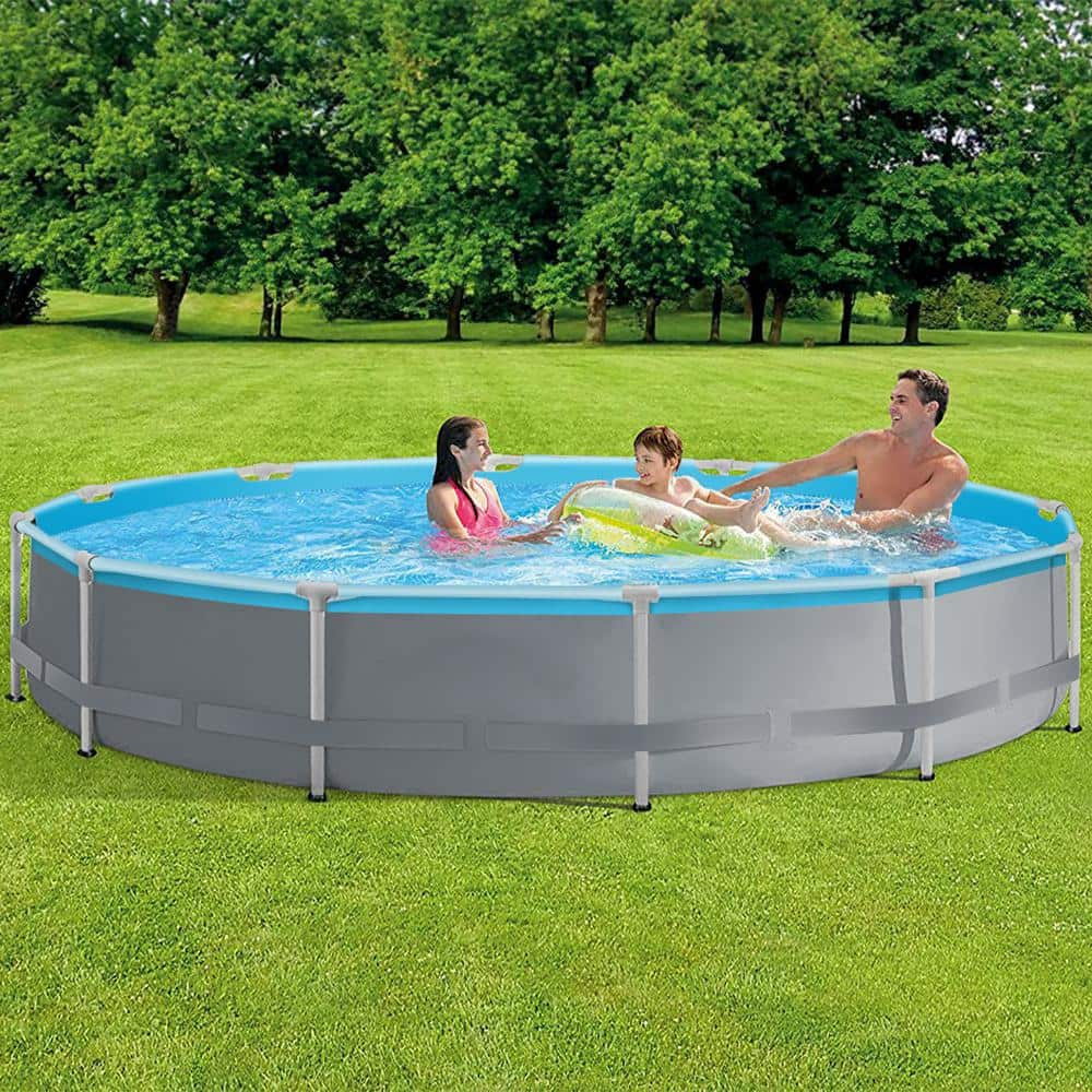 Alpulon 12 ft. Round x 30 in. D Metal Frame Above Ground Pool with Pump and pool Cover ZY1C0508