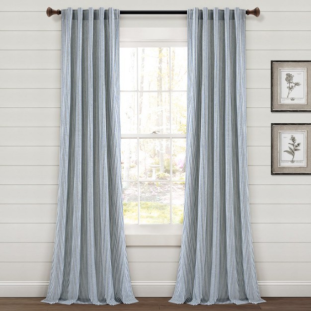 Home Boutique Farmhouse Vintage Stripe Yarn Dyed Cotton Back Tab rod Pocket Window Curtain Panels Navy 40x95 Set