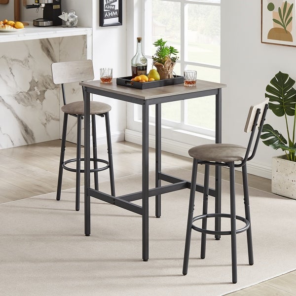 3-Piece Bar Table Set with Soft PU Seat， Square Table