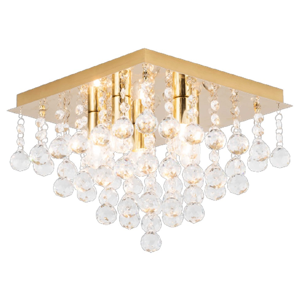 Forum SPA-24467-SBRS Satin Brass & Crystal Bathroom Square 5 Lamp Flush 30cm IP44