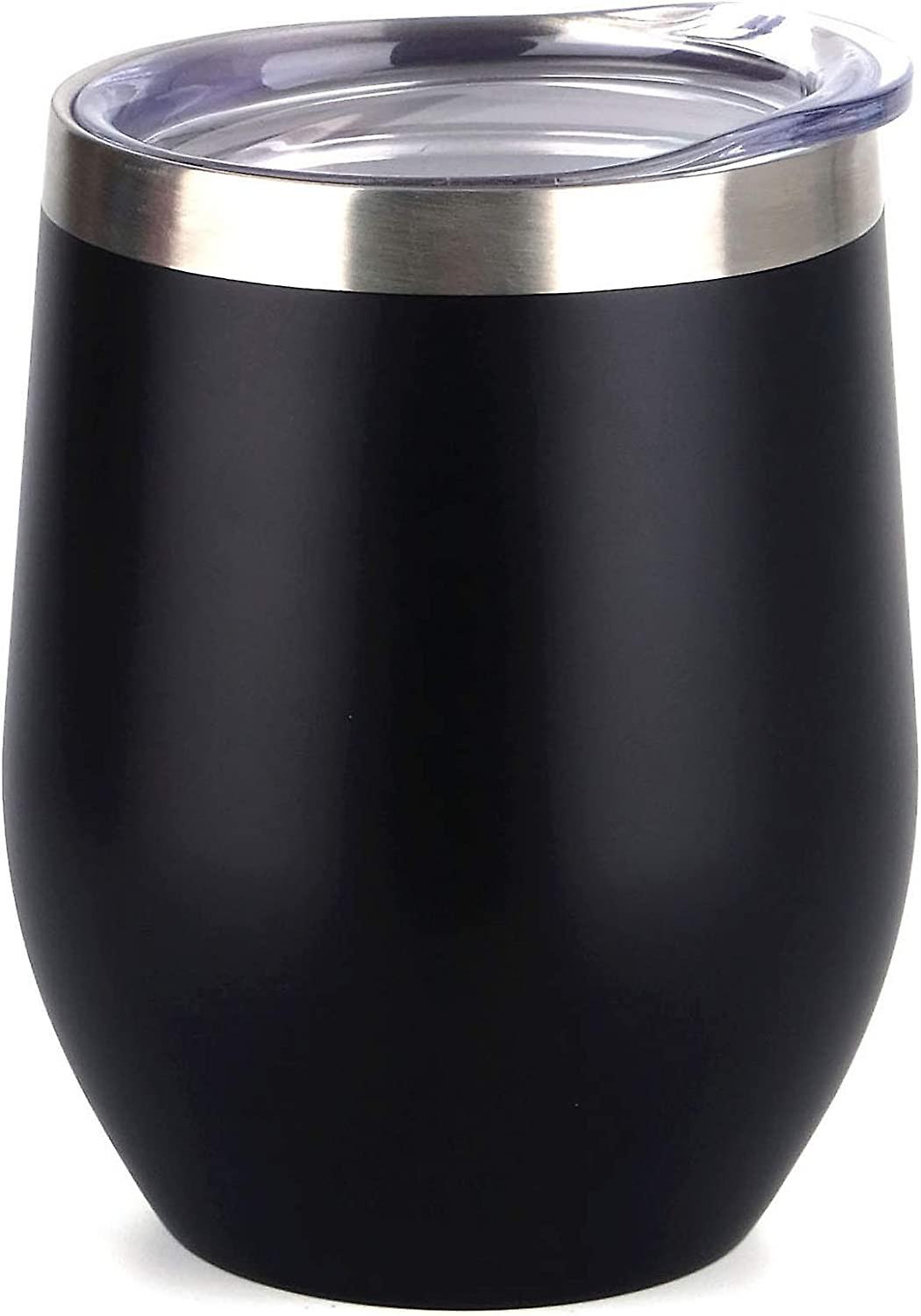 Vacuum Insulated Wine Tumbler With Lid (black)， Stemless Stainless Steel Insulated Wine Glass 12oz， Double Wall Durable Coffee Mug， For Champaign， Coc