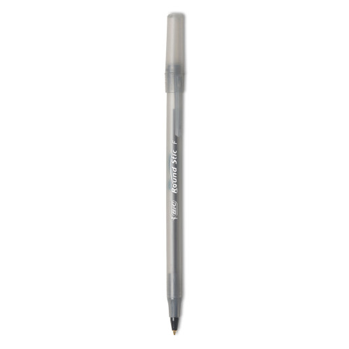 BIC Round Stic Xtra Life Stick Ballpoint Pen VP， 1mm， Black Ink， Smoke Barrel， 60/Box (GSM609BK)