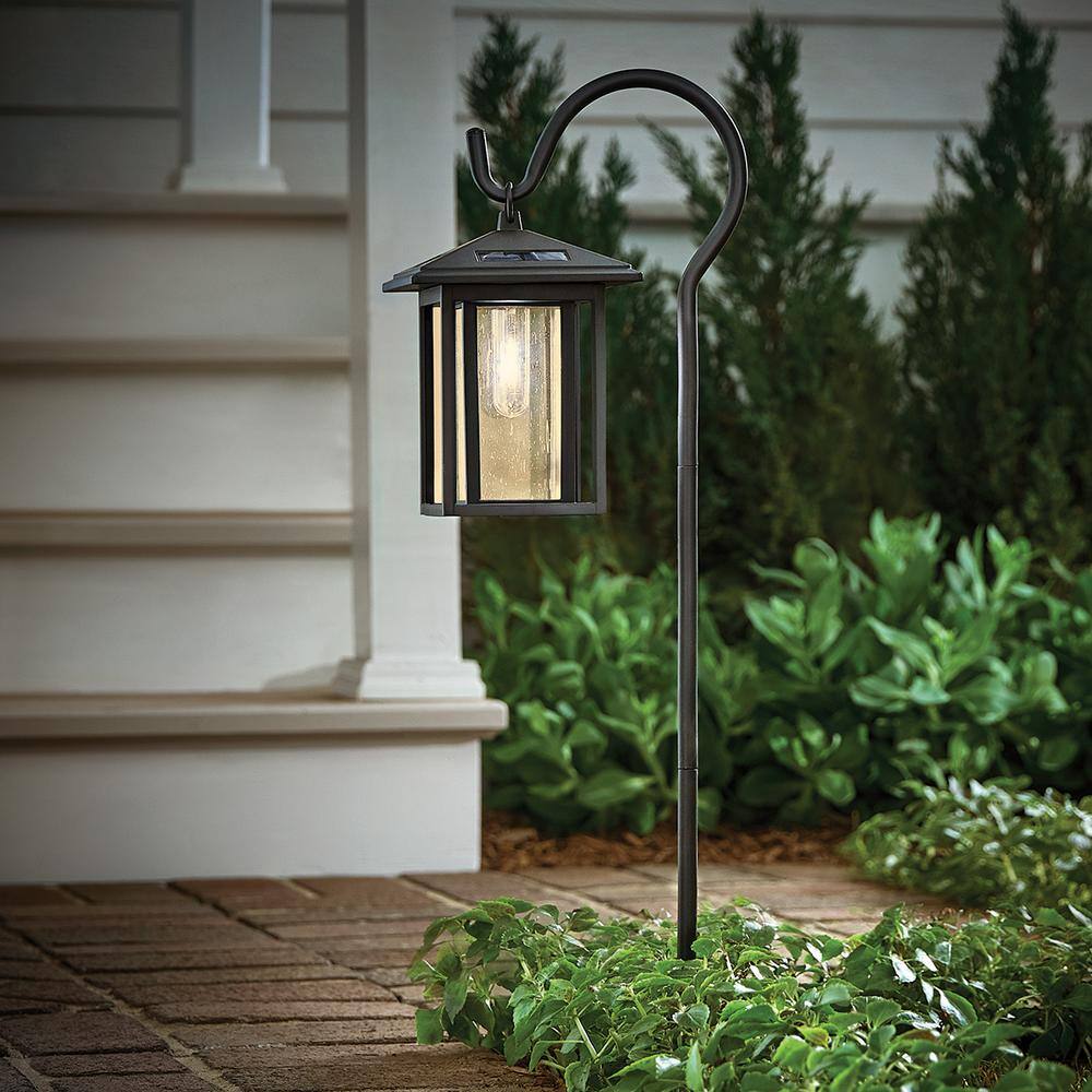 Hampton Bay Grantville Solar 15 Lumens Black Outdoor Integrated LED Shepherd Hook Path Light (2-Pack) WeatherWaterRust Resistant 93153