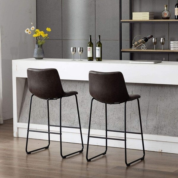 Home Beyond Set of 2 Pcs Synthetic Leather Upholstered Barstools Armlesss with Metal Frame UC-13HB