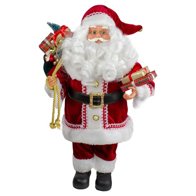 Standing Curly Beard Santa Christmas Figure With Presents