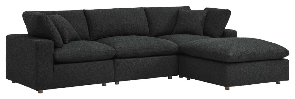 Commix Down Filled Overstuffed Boucle Fabric 4 Piece Sectional Sofa  Black   Transitional   Sectional Sofas   by First of a Kind USA Inc  Houzz