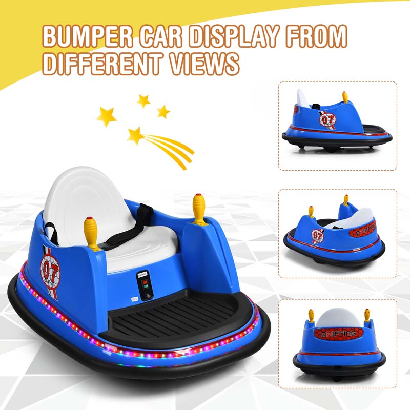 6V Kids Ride On Bumper Car 360-Degree Spin Race Toy with Dual Joysticks, Flashing LED Light, Remote Control