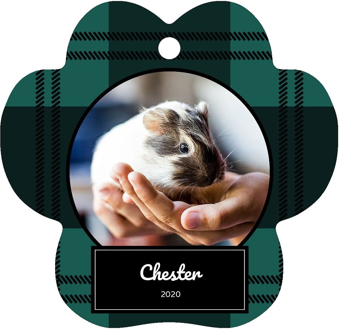 Frisco Plaid Paw Shape Metal Personalized Dog and Cat Holiday Ornament