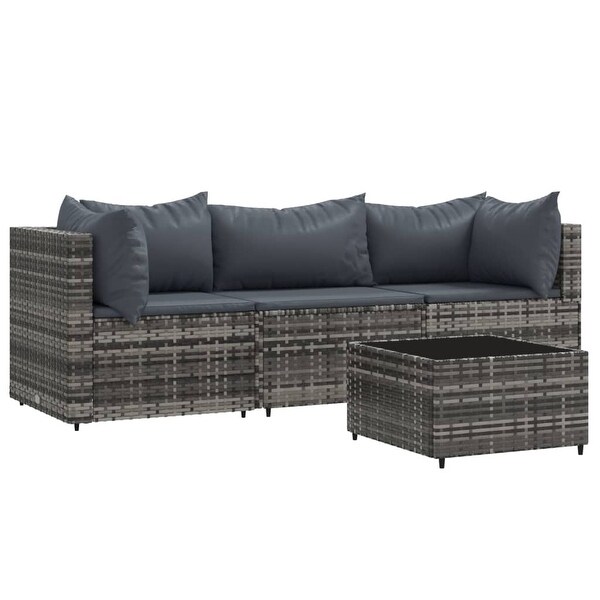 vidaXL Patio Lounge Set with Cushions Brown/Black/Gray Poly Rattan