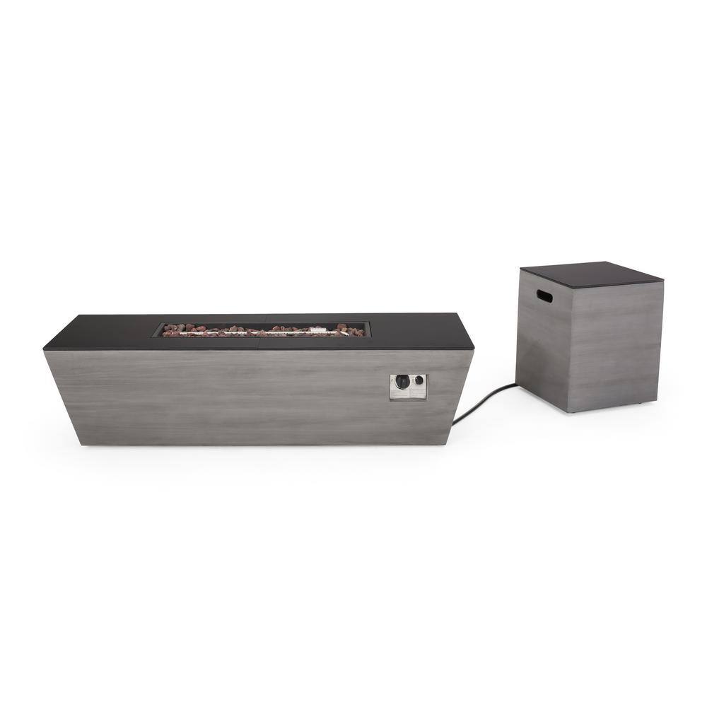 Noble House Langton 16 in. x 20 in. Rectangular Concrete Propane Fire Pit in Dark gray with Tank Holder 70827