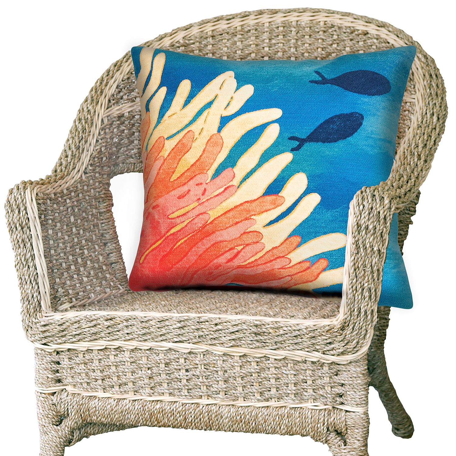 Liora Manne Visions III Reef and Fish Indoor Outdoor Throw Pillow