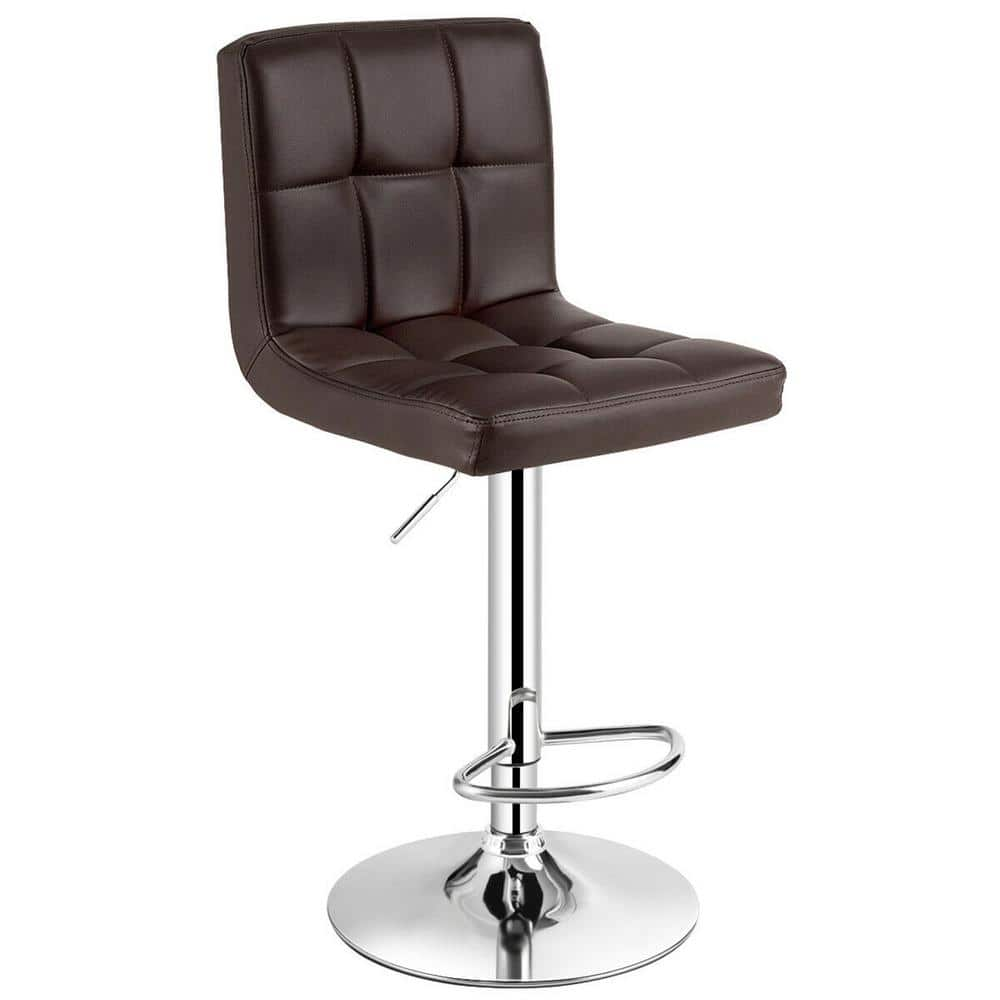 Gymax 46 in. PU Leather Bar Stool Low Back Metal Swivel Bar Chair w/ Adjustable Height Brown (Set of 4) GYM05482