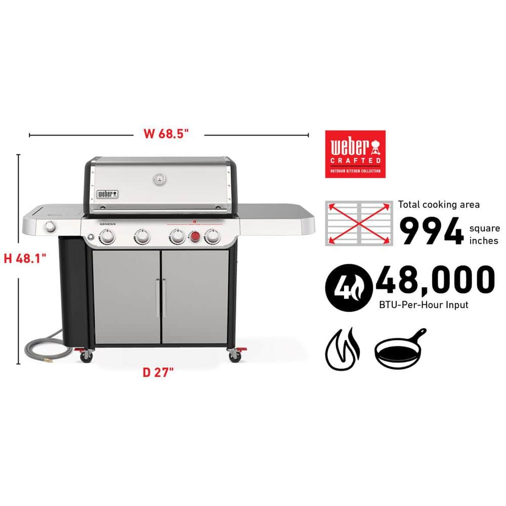 Weber Genesis S-435 4-Burner Natural Gas Grill in Stainless Steel with Side Burner 38400001