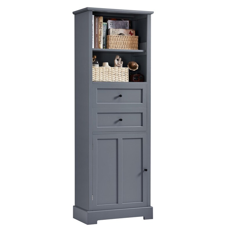 Bathroom Tall Storage Cabinet Two Drawers  Open Storage