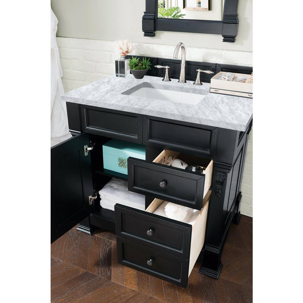 James Martin Vanities Brookfield 36 in. W x 23.5 in. D x 34.3 in. H Bathroom Vanity in Antique Black with Marble Top in Carrara White 147-114-5536-3CAR